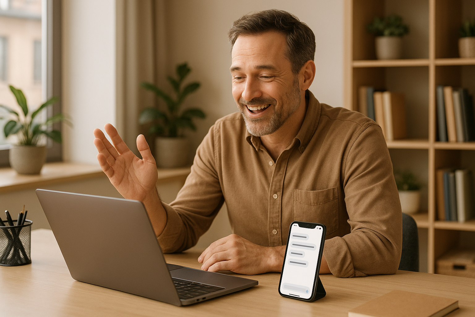 Small business owner using Keir AI app