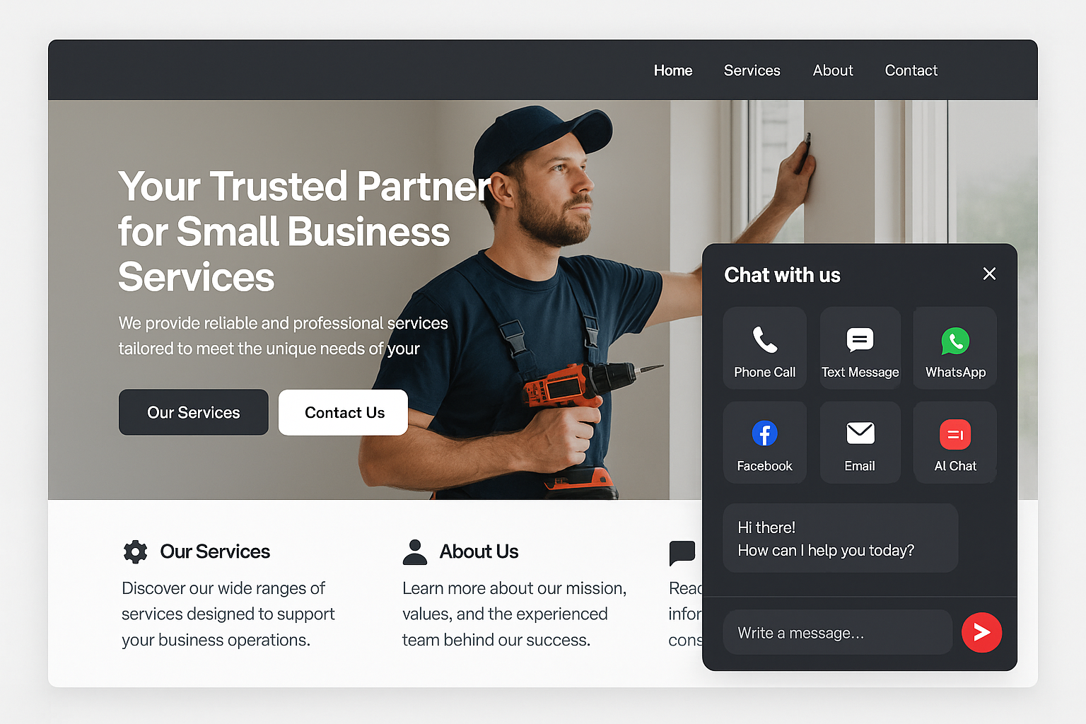 Red Zone Chat Widget open on a small business website
