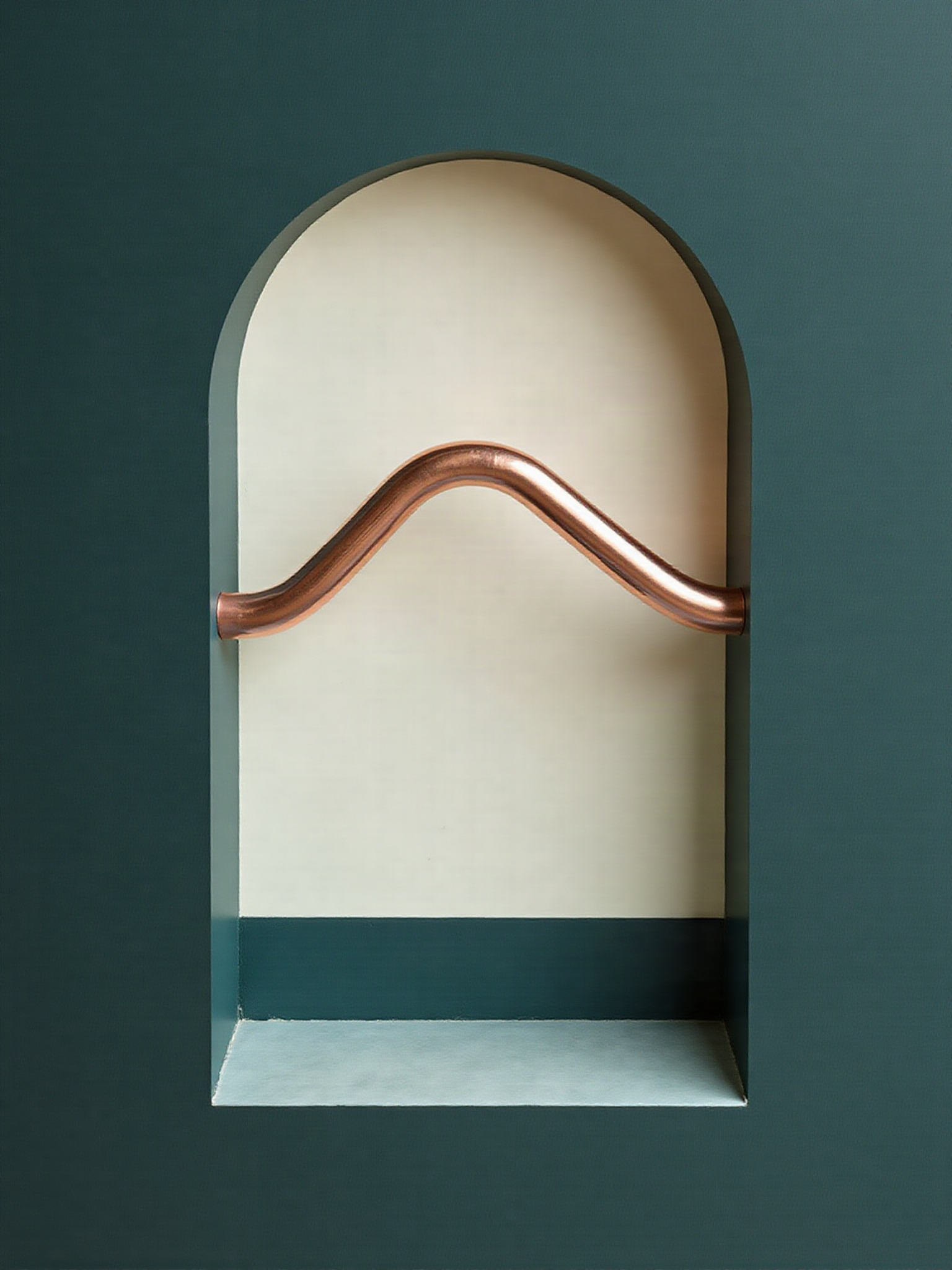 Conceptual copper pipe within an architectural teal frame.