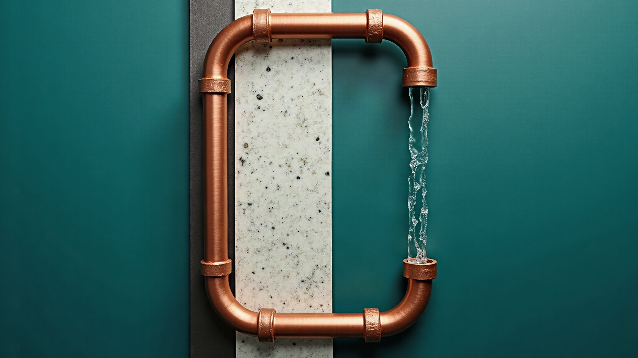 Conceptual copper pipe structure with flowing water.